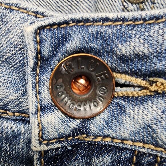 Vintage Y2K Blue Collection Skirt Womens 33 Blue Denim Cargo Front Slit Mini - Picture 2 of 9